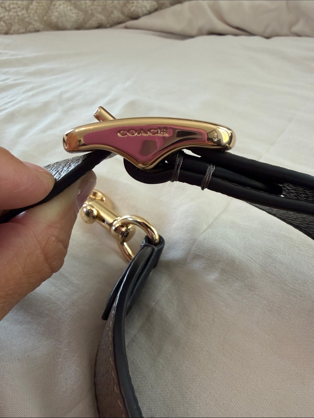 Reversible Coach Leather Adjustable Shoulder Strap  - Taupe and Black - Picture 3 of 5